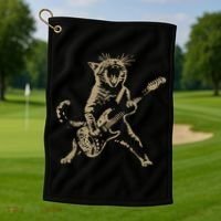 Rock Cat Playing Guitar Funny Guitar Cat Golf Towel thumb 1