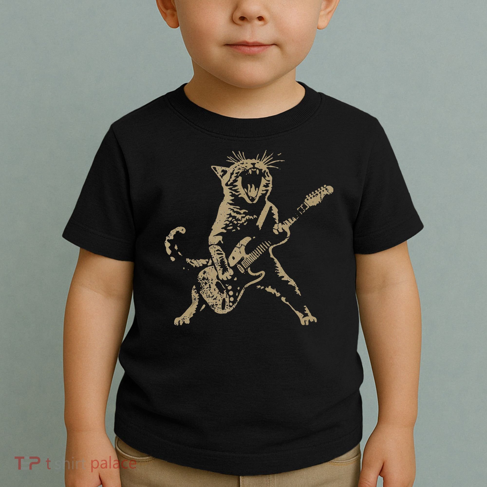 Rock Cat Playing Guitar Funny Guitar Cat Toddler T-Shirt