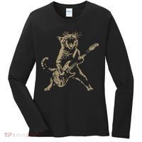 Rock Cat Playing Guitar Funny Guitar Cat Women's Long Sleeve Shirt thumb 0