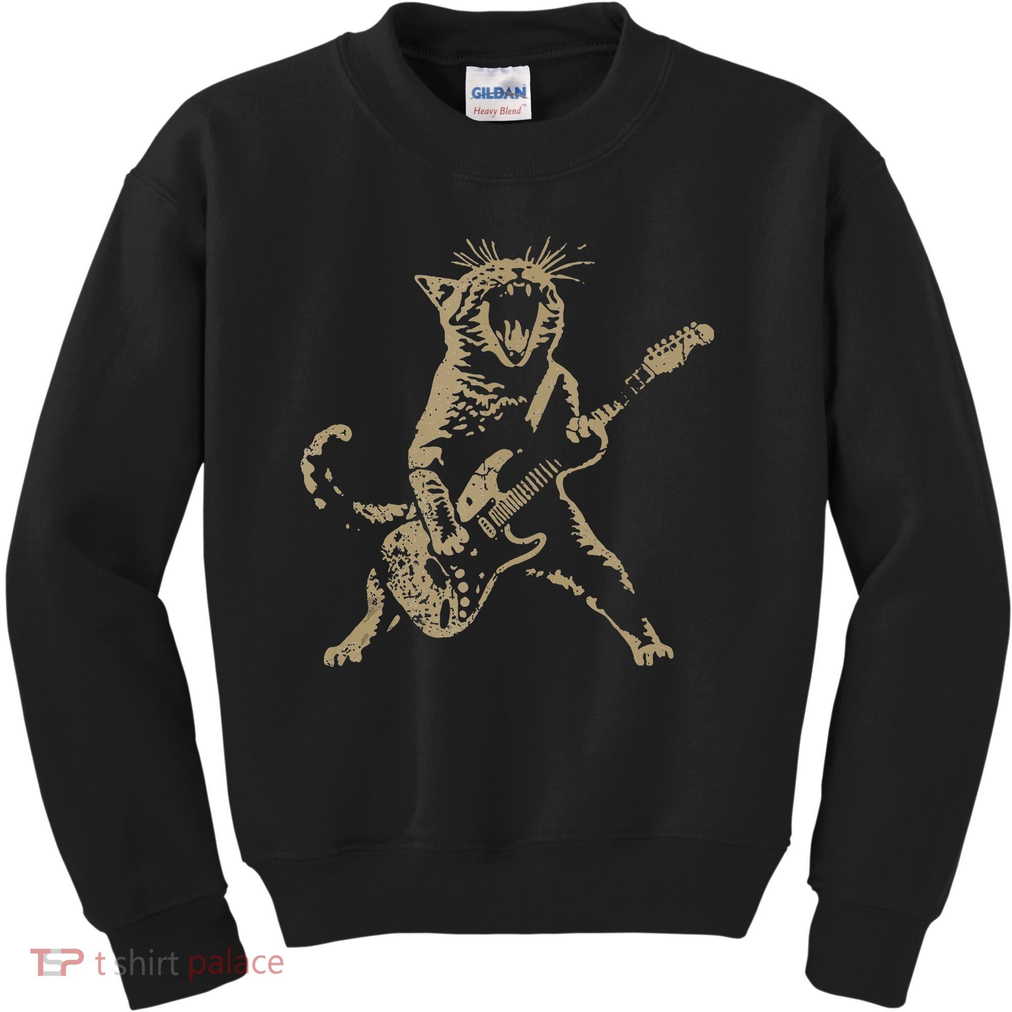 Rock Cat Playing Guitar Funny Guitar Cat Kids Sweatshirt