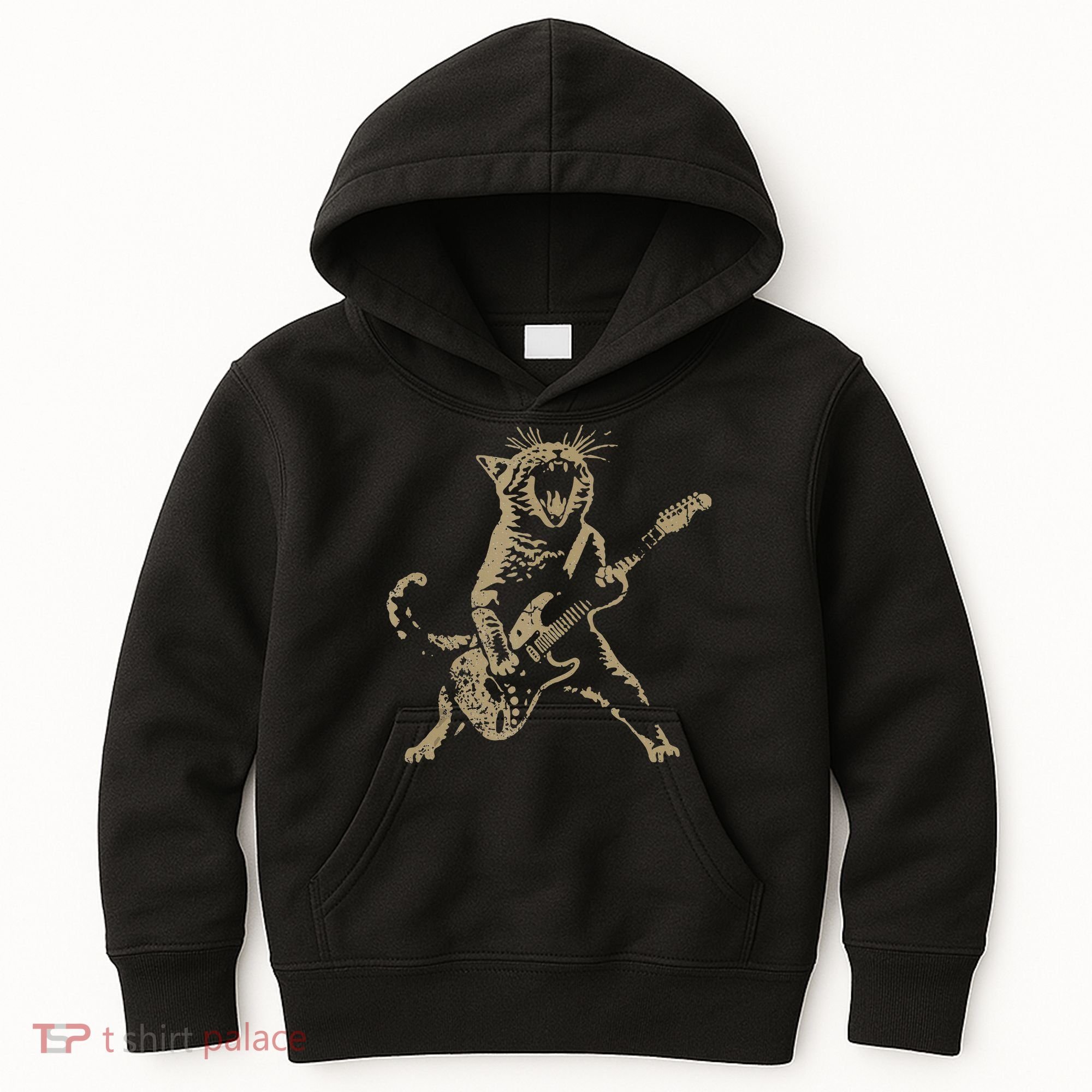 Rock Cat Playing Guitar Funny Guitar Cat Kids Hoodie