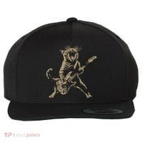Rock Cat Playing Guitar Funny Guitar Cat Wool Snapback Cap thumb 0