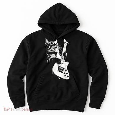 Rock Cat Playing Guitar Funny Guitar Cat Guitarist Hoodie