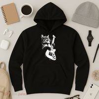 Rock Cat Playing Guitar Funny Guitar Cat Guitarist Hoodie thumb 3