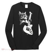 Rock Cat Playing Guitar Funny Guitar Cat Guitarist Long Sleeve Shirt thumb 0