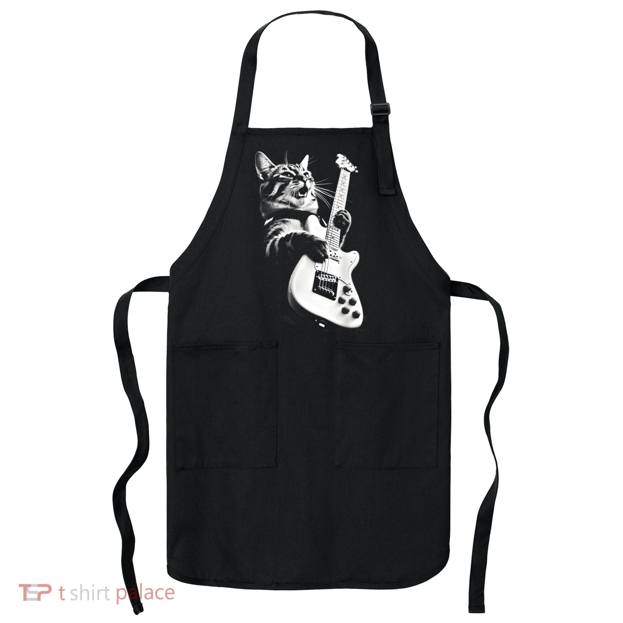 Rock Cat Playing Guitar Funny Guitar Cat Guitarist Apron