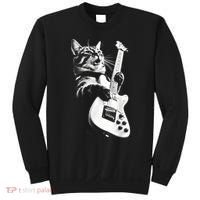 Rock Cat Playing Guitar Funny Guitar Cat Guitarist Sweatshirt thumb 0