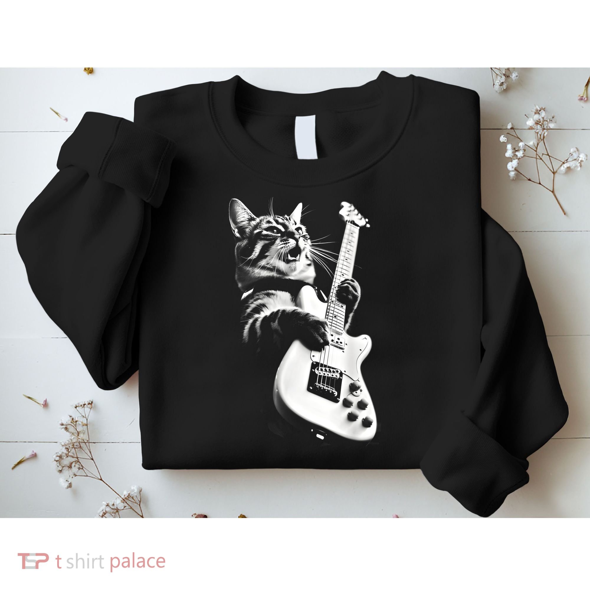 Rock Cat Playing Guitar Funny Guitar Cat Guitarist Sweatshirt