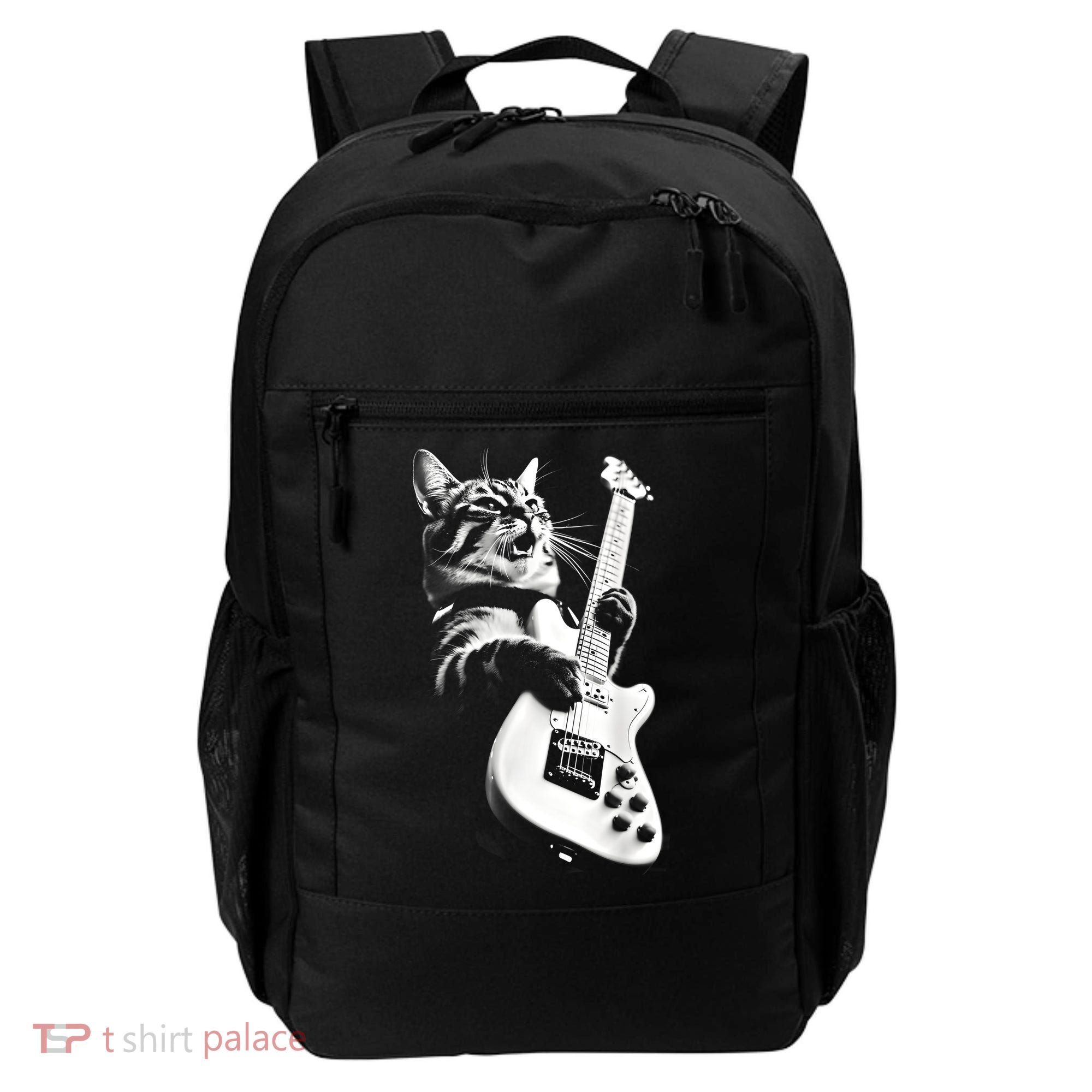 Rock Cat Playing Guitar Funny Guitar Cat Guitarist Backpack