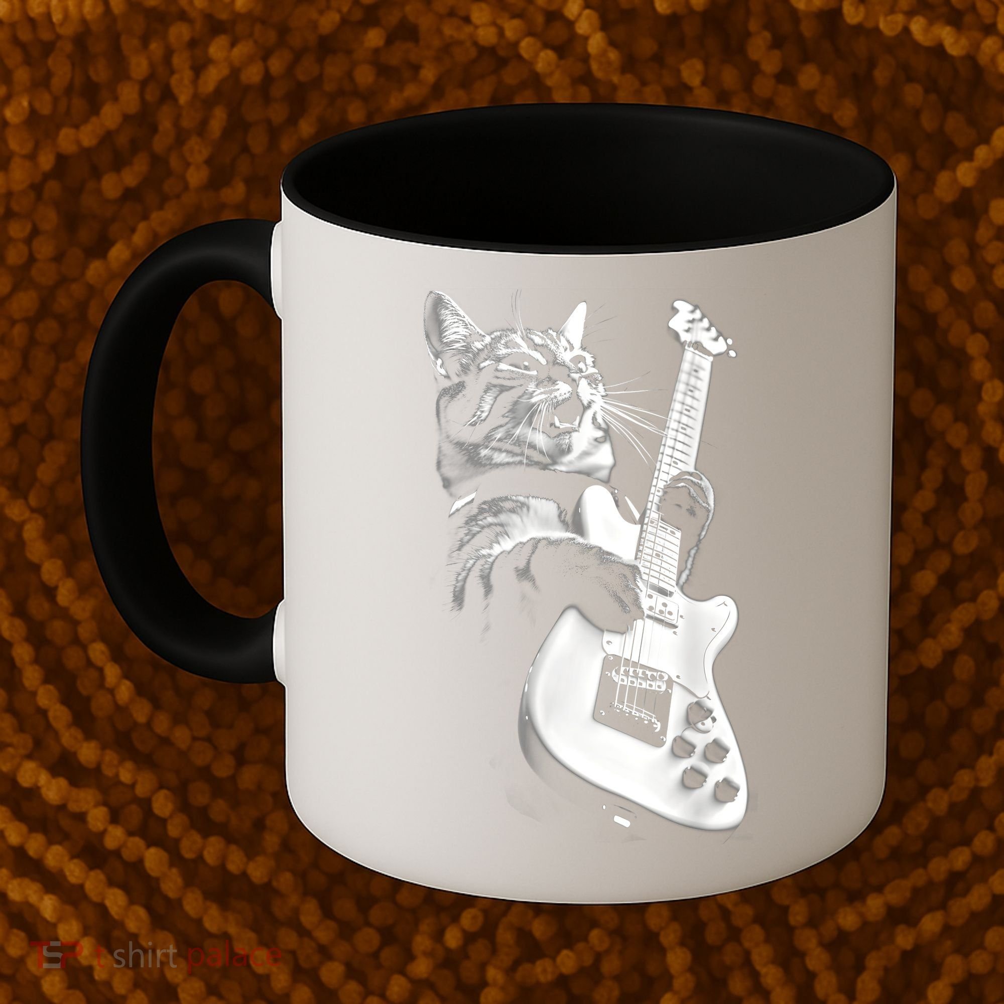 Rock Cat Playing Guitar Funny Guitar Cat Guitarist Coffee Mug