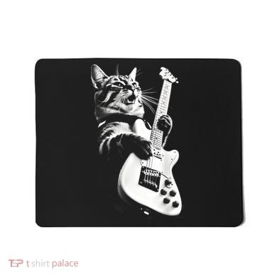 Rock Cat Playing Guitar Funny Guitar Cat Guitarist Mousepad