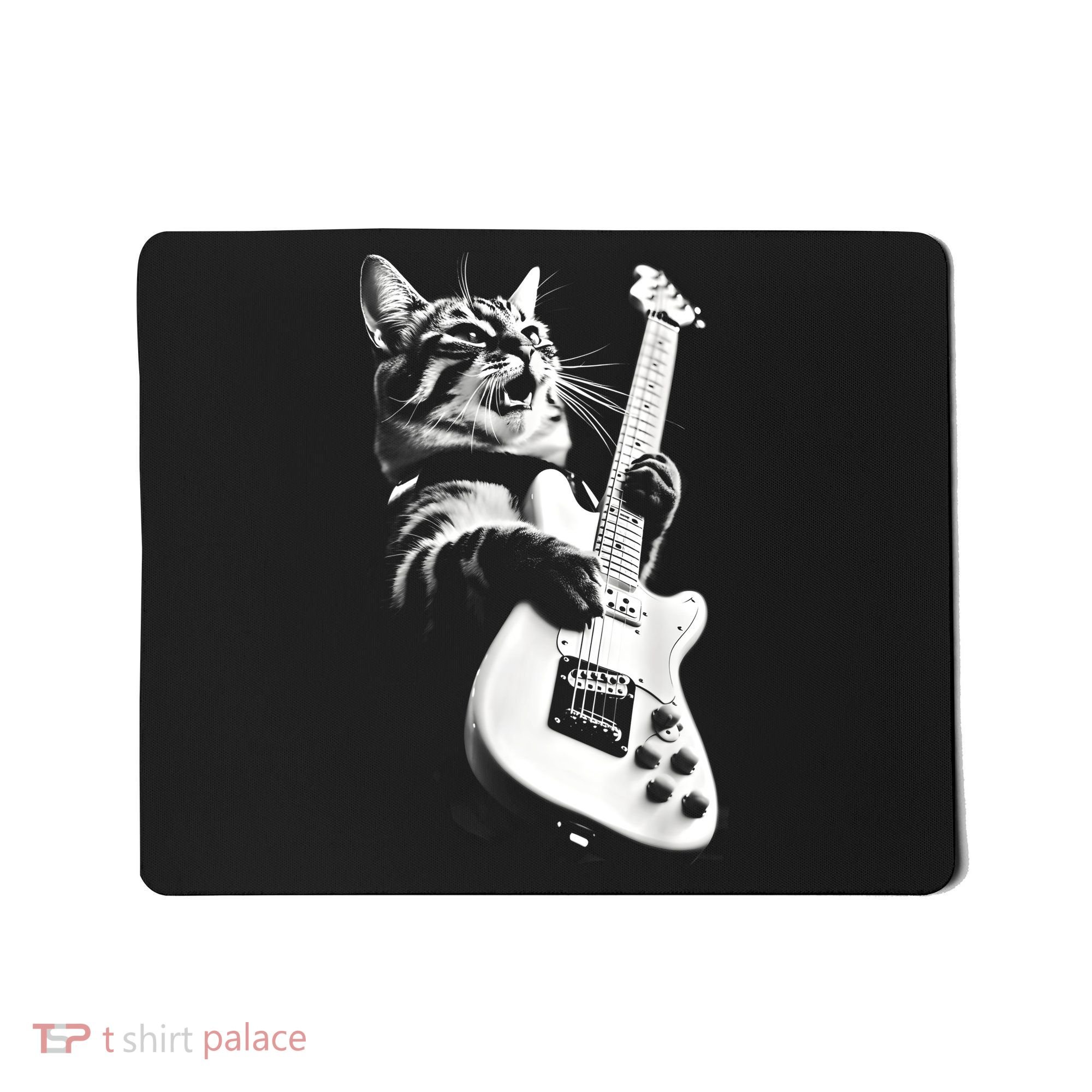 Rock Cat Playing Guitar Funny Guitar Cat Guitarist Mousepad