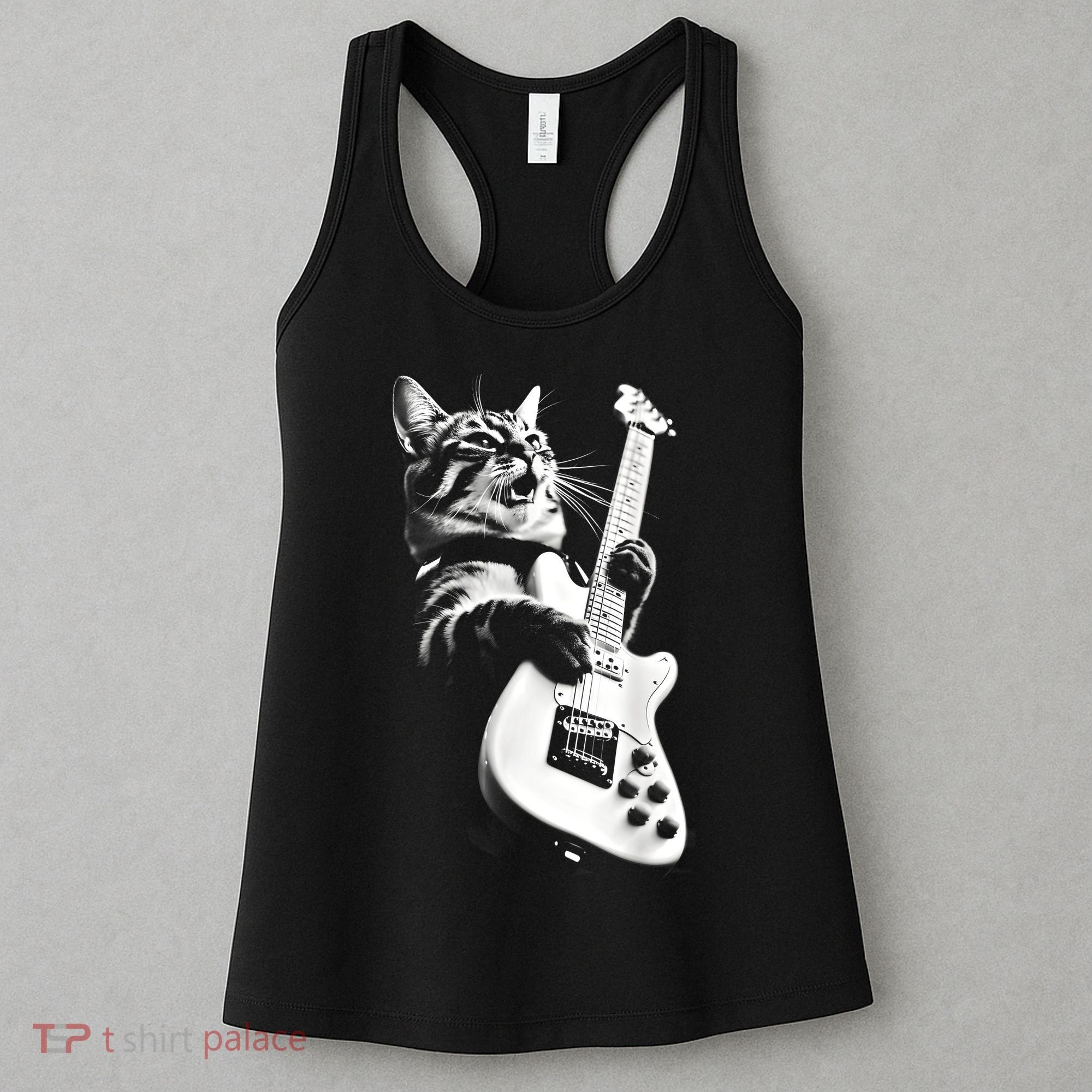 Rock Cat Playing Guitar Funny Guitar Cat Guitarist Women's Tank Top
