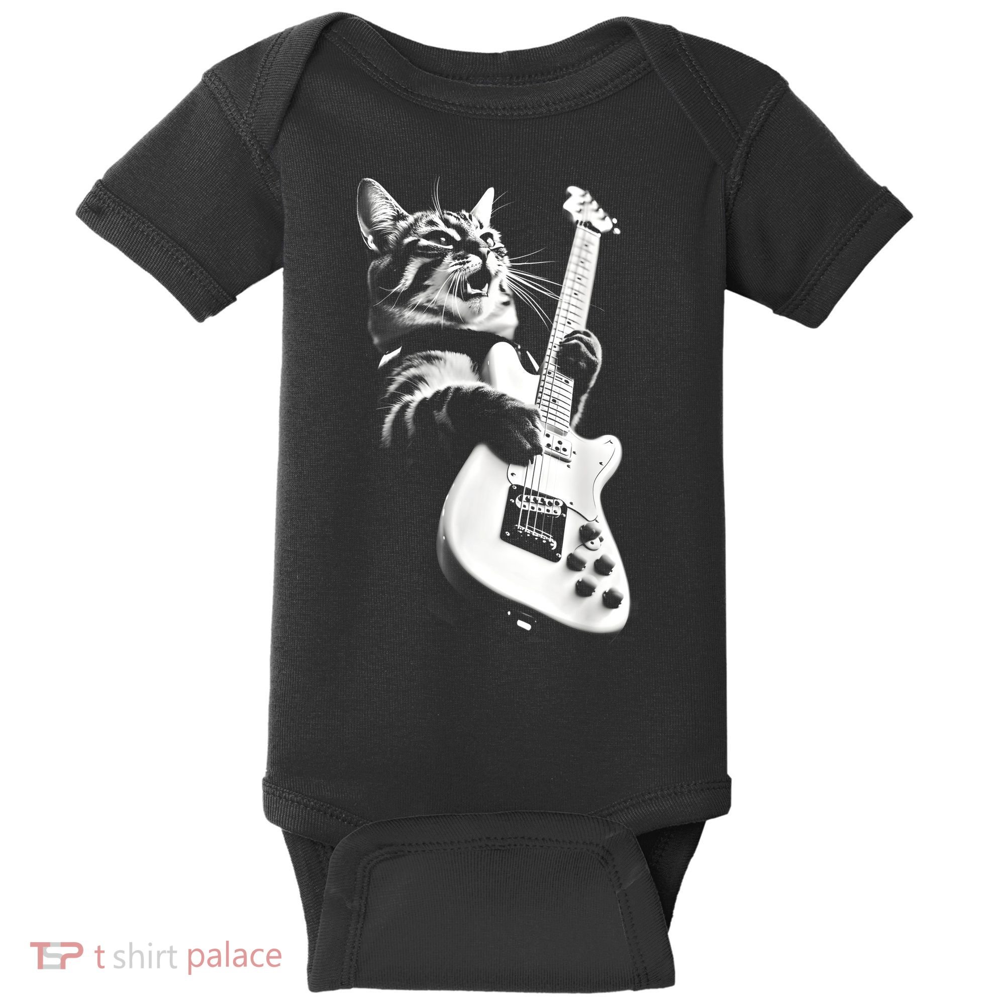 Rock Cat Playing Guitar Funny Guitar Cat Guitarist Baby Bodysuit