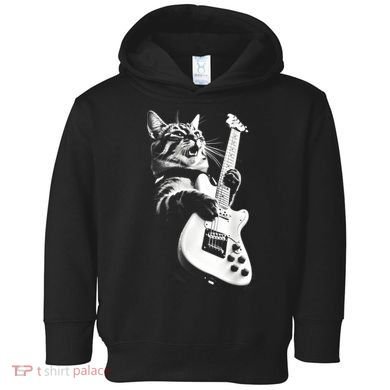 Rock Cat Playing Guitar Funny Guitar Cat Guitarist Toddler Hoodie