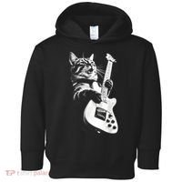 Rock Cat Playing Guitar Funny Guitar Cat Guitarist Toddler Hoodie thumb 0