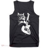 Rock Cat Playing Guitar Funny Guitar Cat Guitarist Tank Top thumb 0