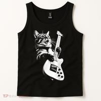 Rock Cat Playing Guitar Funny Guitar Cat Guitarist Tank Top thumb 2