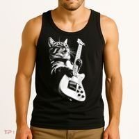 Rock Cat Playing Guitar Funny Guitar Cat Guitarist Tank Top thumb 3