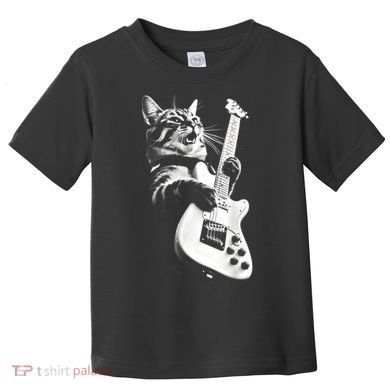 Rock Cat Playing Guitar Funny Guitar Cat Guitarist Toddler T-Shirt
