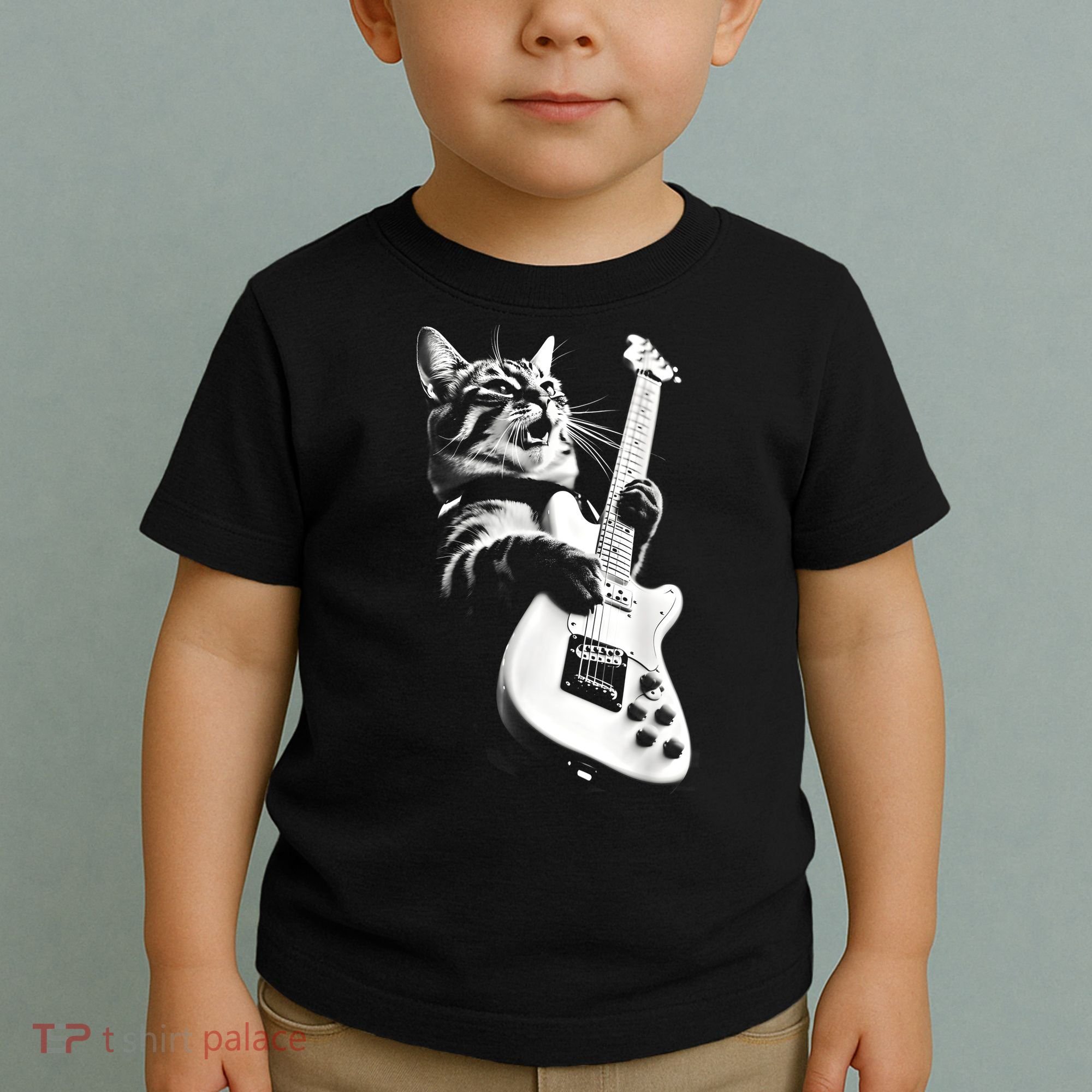 Rock Cat Playing Guitar Funny Guitar Cat Guitarist Toddler T-Shirt
