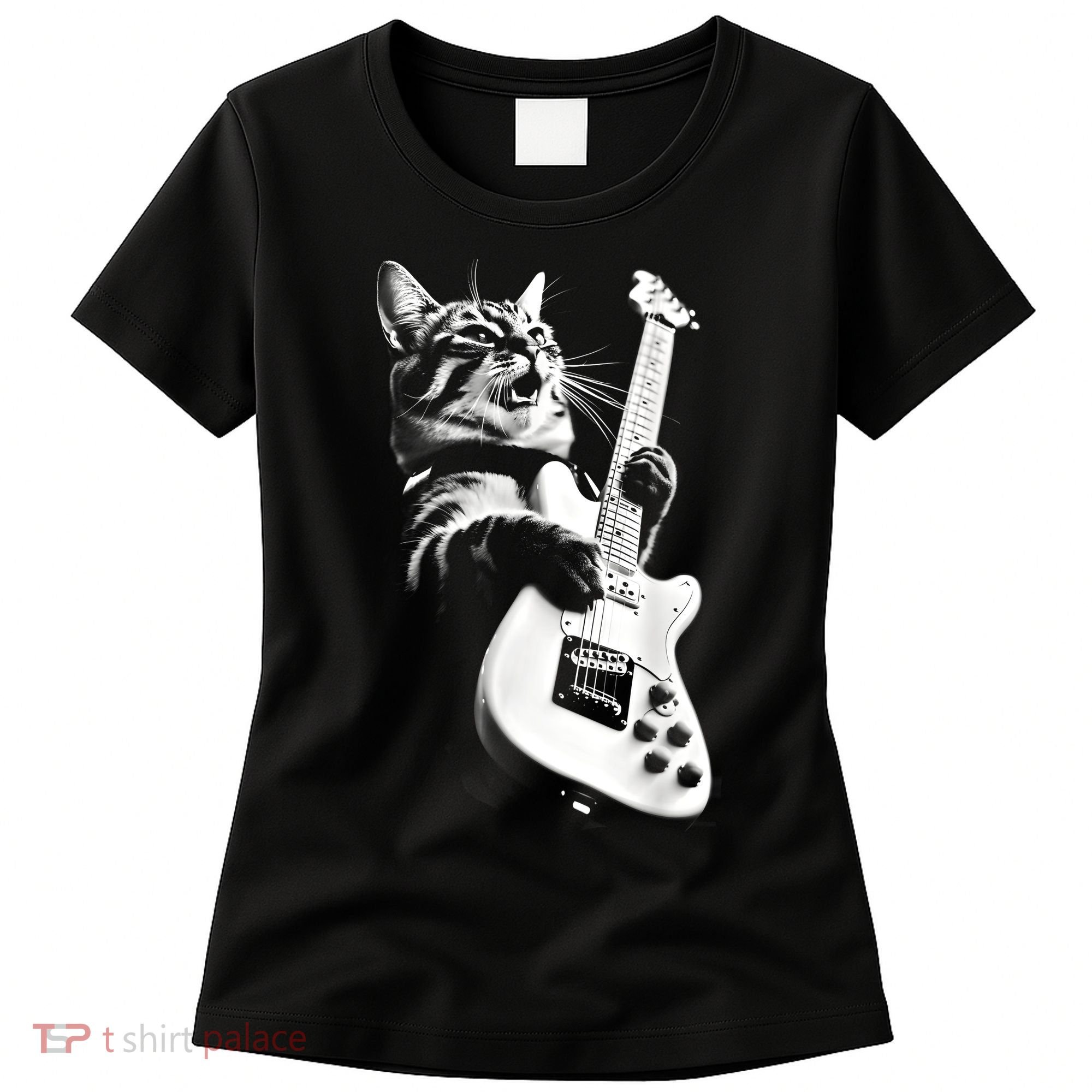 Rock Cat Playing Guitar Funny Guitar Cat Guitarist Women's T-Shirt
