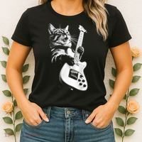 Rock Cat Playing Guitar Funny Guitar Cat Guitarist Women's T-Shirt thumb 2