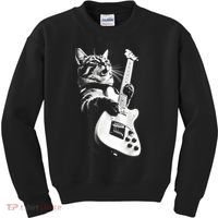 Rock Cat Playing Guitar Funny Guitar Cat Guitarist Kids Sweatshirt thumb 0