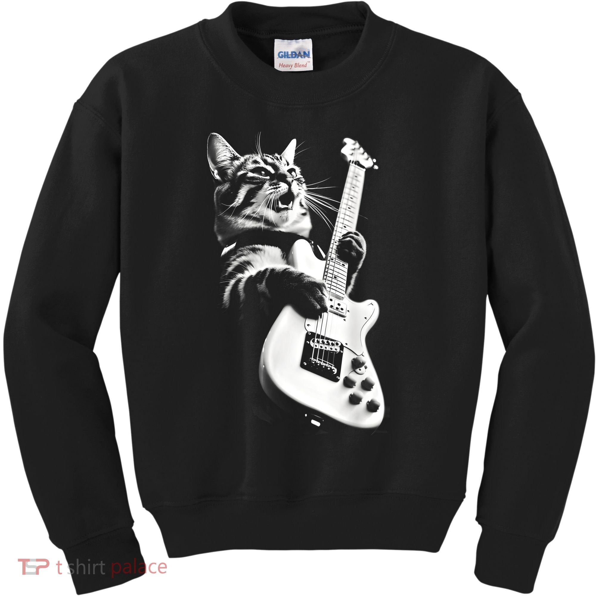 Rock Cat Playing Guitar Funny Guitar Cat Guitarist Kids Sweatshirt