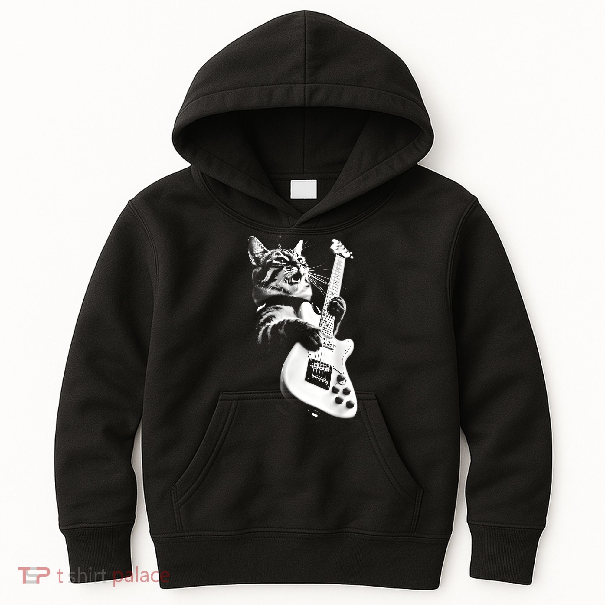 Rock Cat Playing Guitar Funny Guitar Cat Guitarist Kids Hoodie