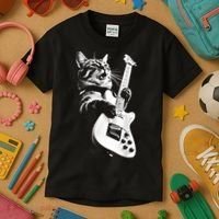 Rock Cat Playing Guitar Funny Guitar Cat Guitarist Kids T-Shirt thumb 3