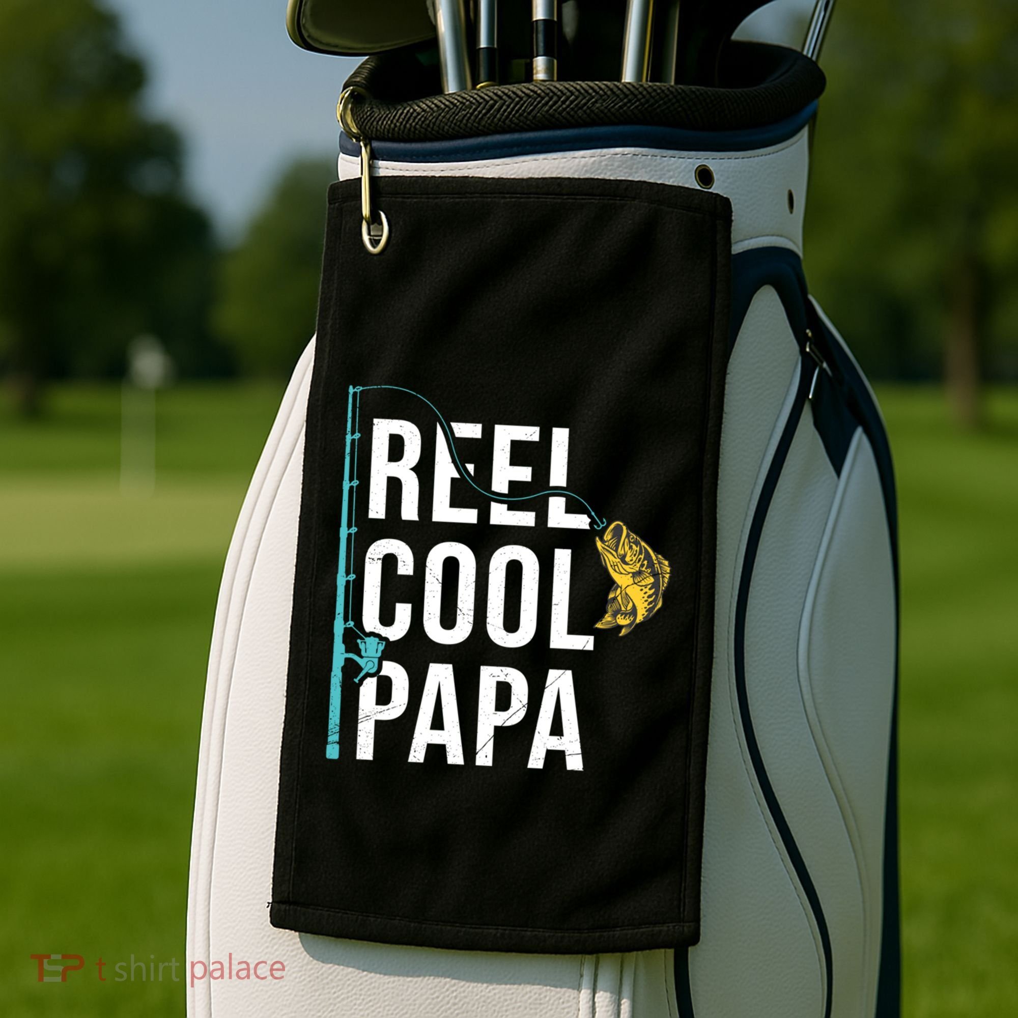 Reel Cool Papa Fishing Gift Funny FatherS Day Gift Golf Towel