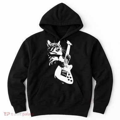 Rock Cat Playing Guitar Funny Guitar Cat Hoodie