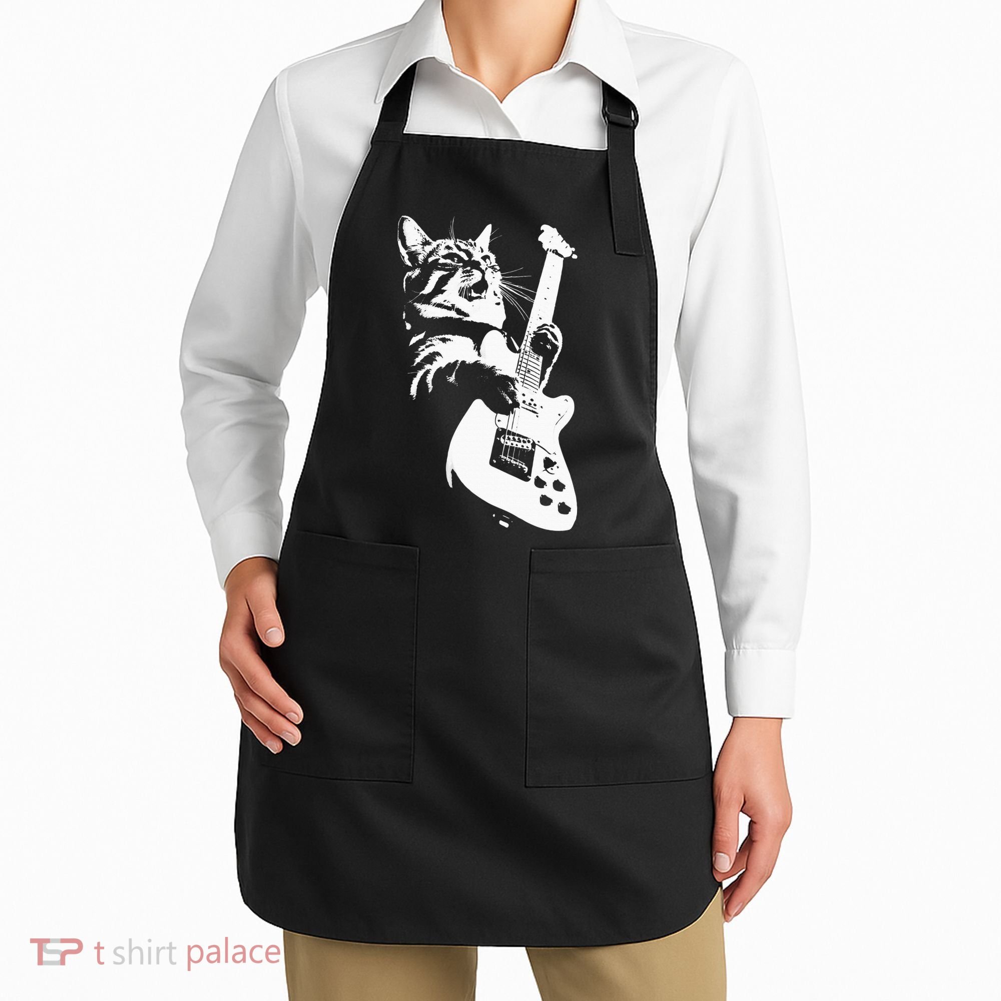 Rock Cat Playing Guitar Funny Guitar Cat Apron