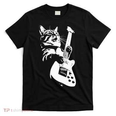 Rock Cat Playing Guitar Funny Guitar Cat T-Shirt