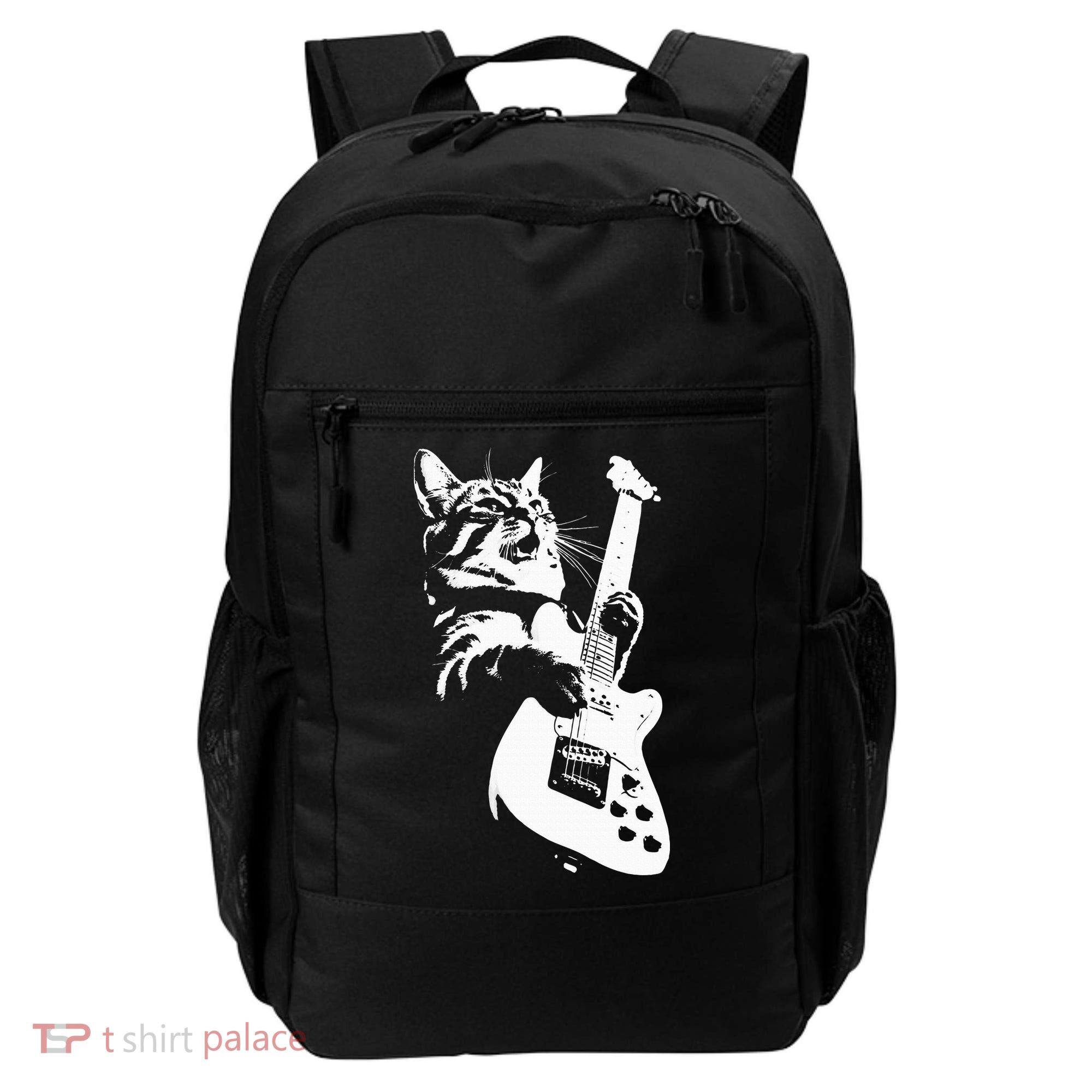 Rock Cat Playing Guitar Funny Guitar Cat Backpack