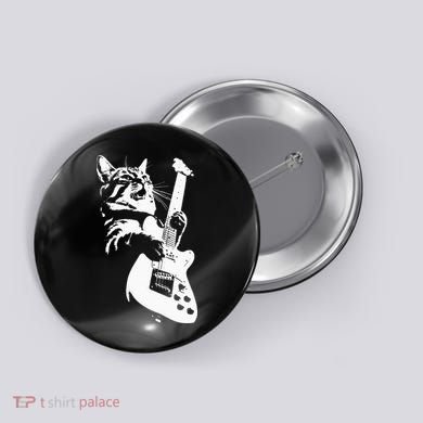 Rock Cat Playing Guitar Funny Guitar Cat Button