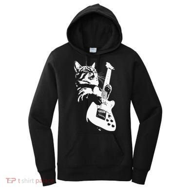 Rock Cat Playing Guitar Funny Guitar Cat Women's Hoodie
