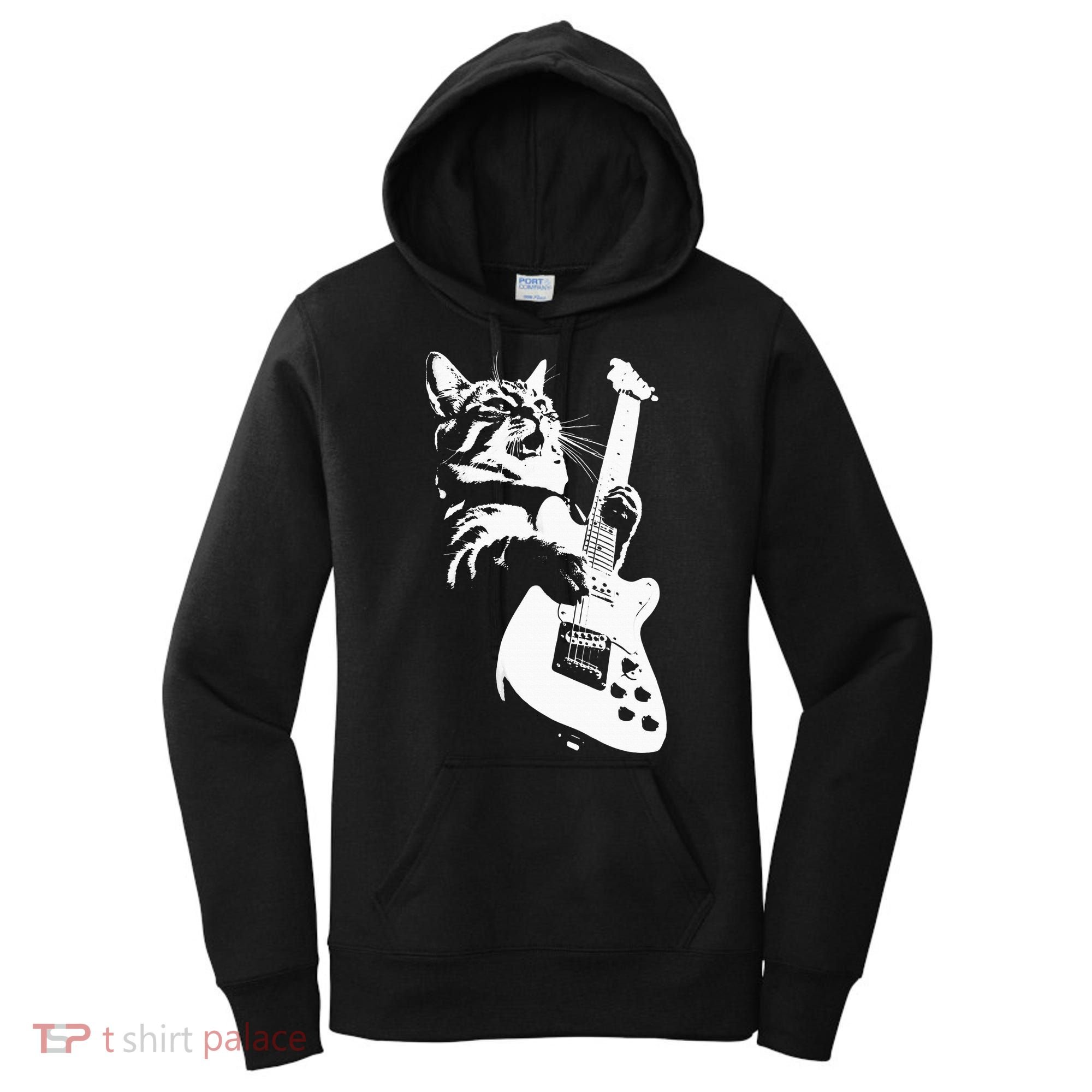 Rock Cat Playing Guitar Funny Guitar Cat Women's Hoodie