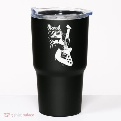 Rock Cat Playing Guitar Funny Guitar Cat Tumbler