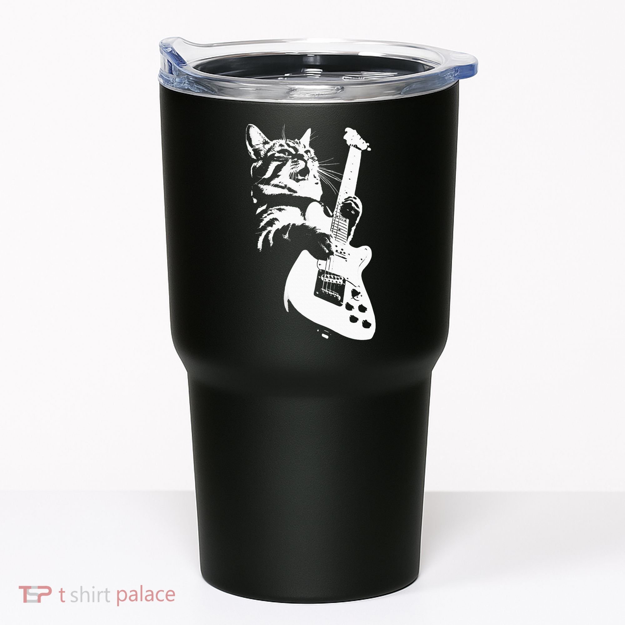 Rock Cat Playing Guitar Funny Guitar Cat Tumbler