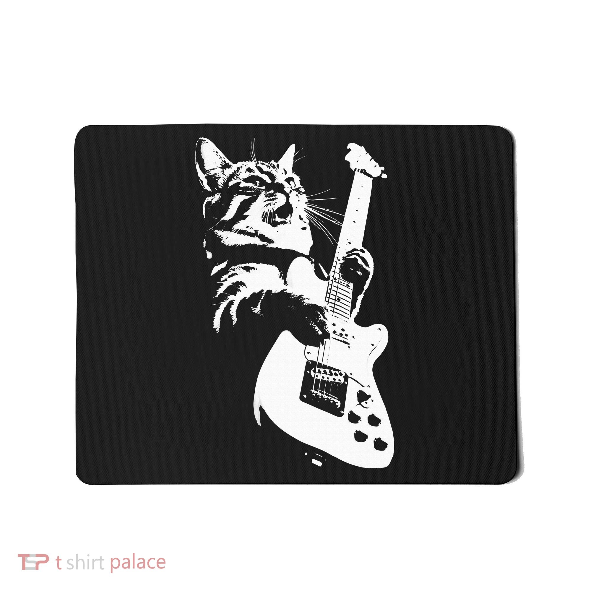 Rock Cat Playing Guitar Funny Guitar Cat Mousepad