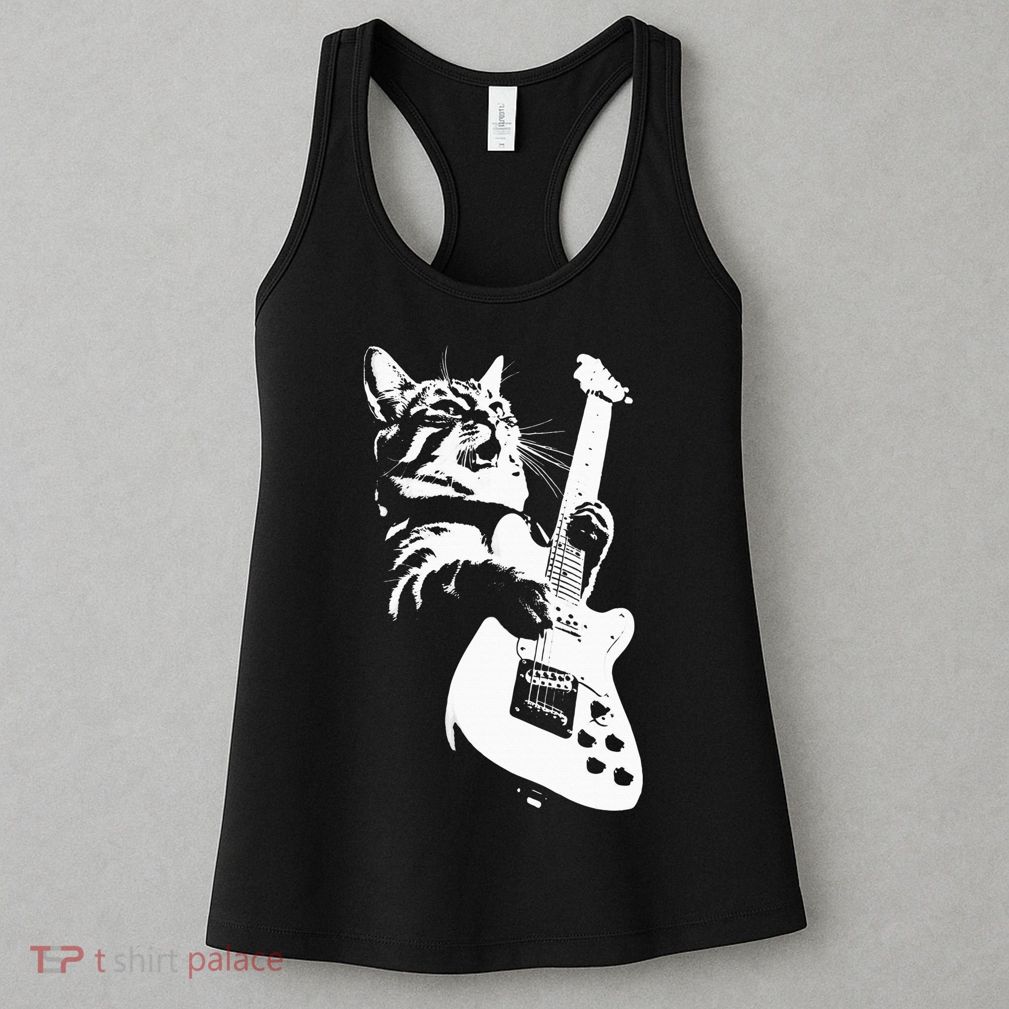 Rock Cat Playing Guitar Funny Guitar Cat Women's Tank Top