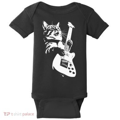 Rock Cat Playing Guitar Funny Guitar Cat Baby Bodysuit