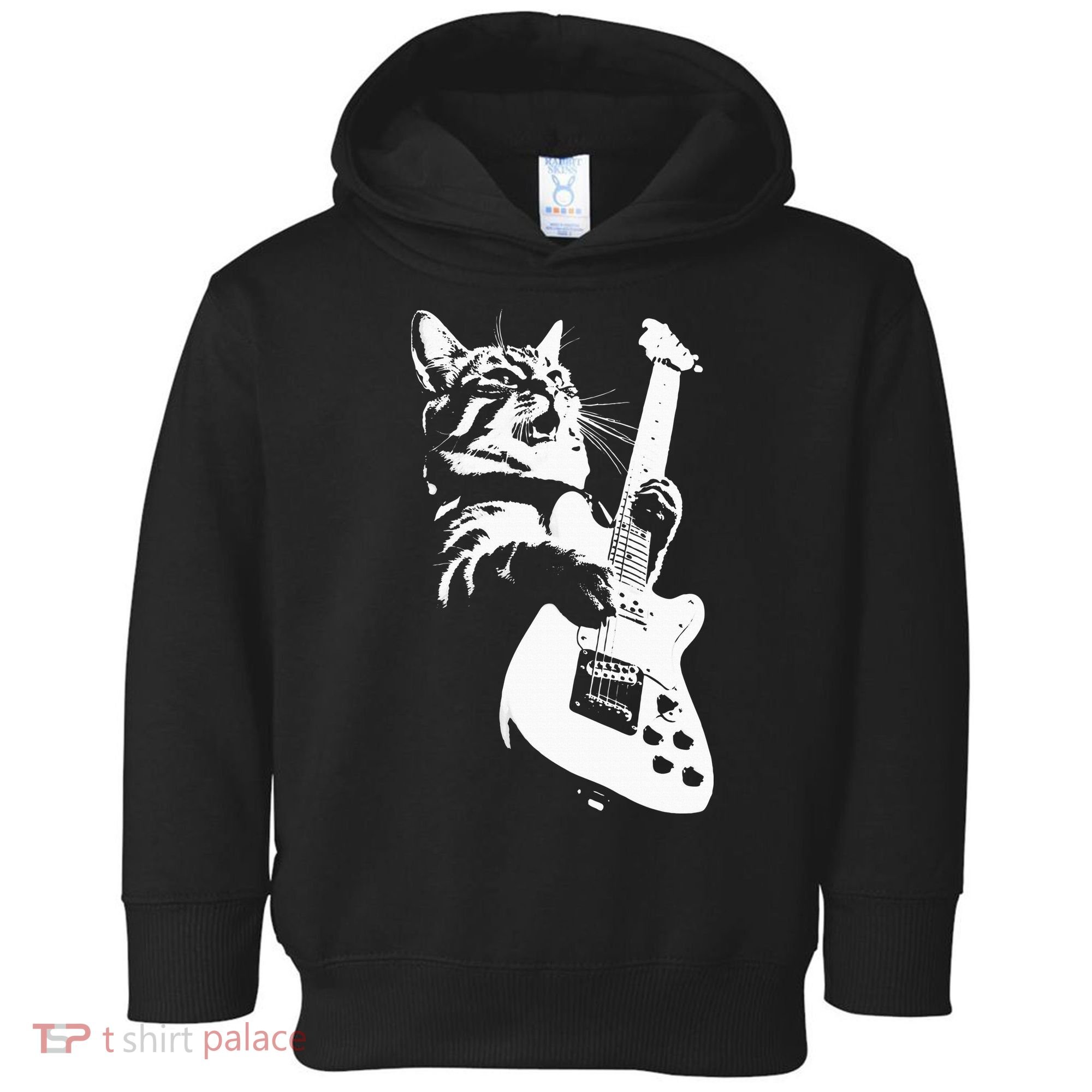 Rock Cat Playing Guitar Funny Guitar Cat Toddler Hoodie
