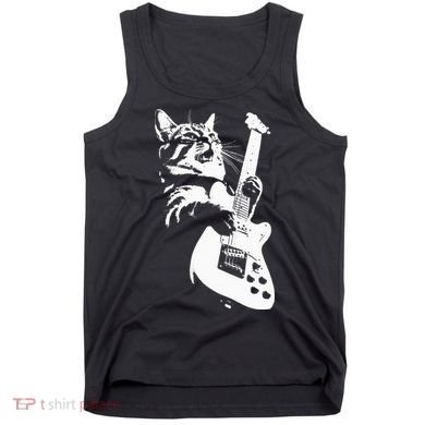 Rock Cat Playing Guitar Funny Guitar Cat Tank Top