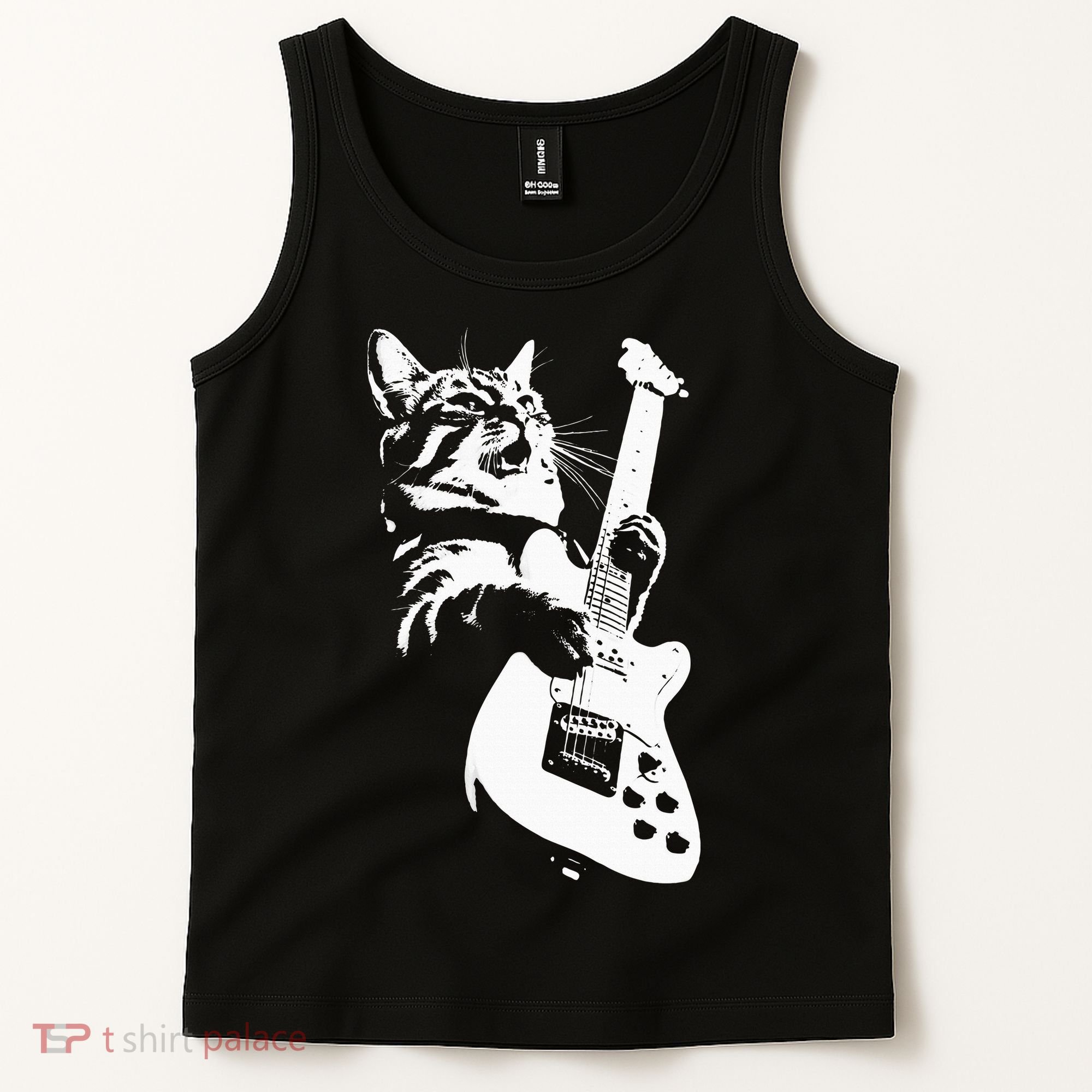 Rock Cat Playing Guitar Funny Guitar Cat Tank Top