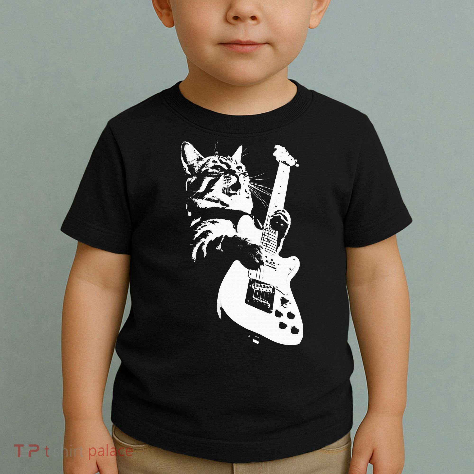 Rock Cat Playing Guitar Funny Guitar Cat Toddler T-Shirt