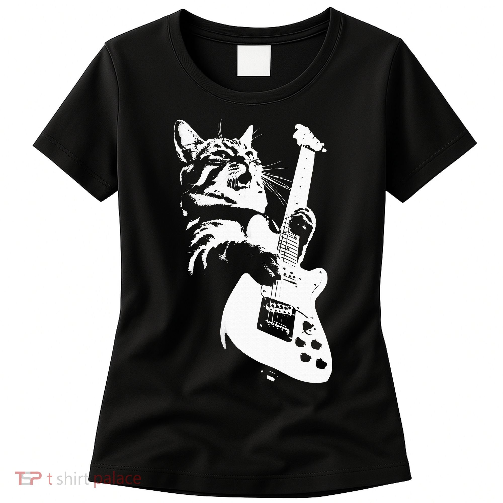 Rock Cat Playing Guitar Funny Guitar Cat Women's T-Shirt