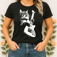 Rock Cat Playing Guitar Funny Guitar Cat Women's T-Shirt thumb 2